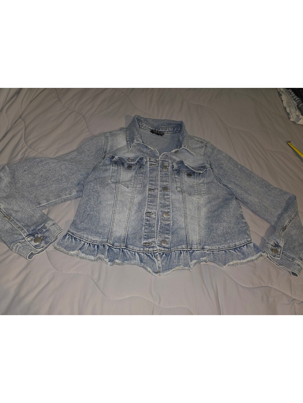 Baccini Women's Y2K Denim Jacket Button Front Collared Pockets Size Large